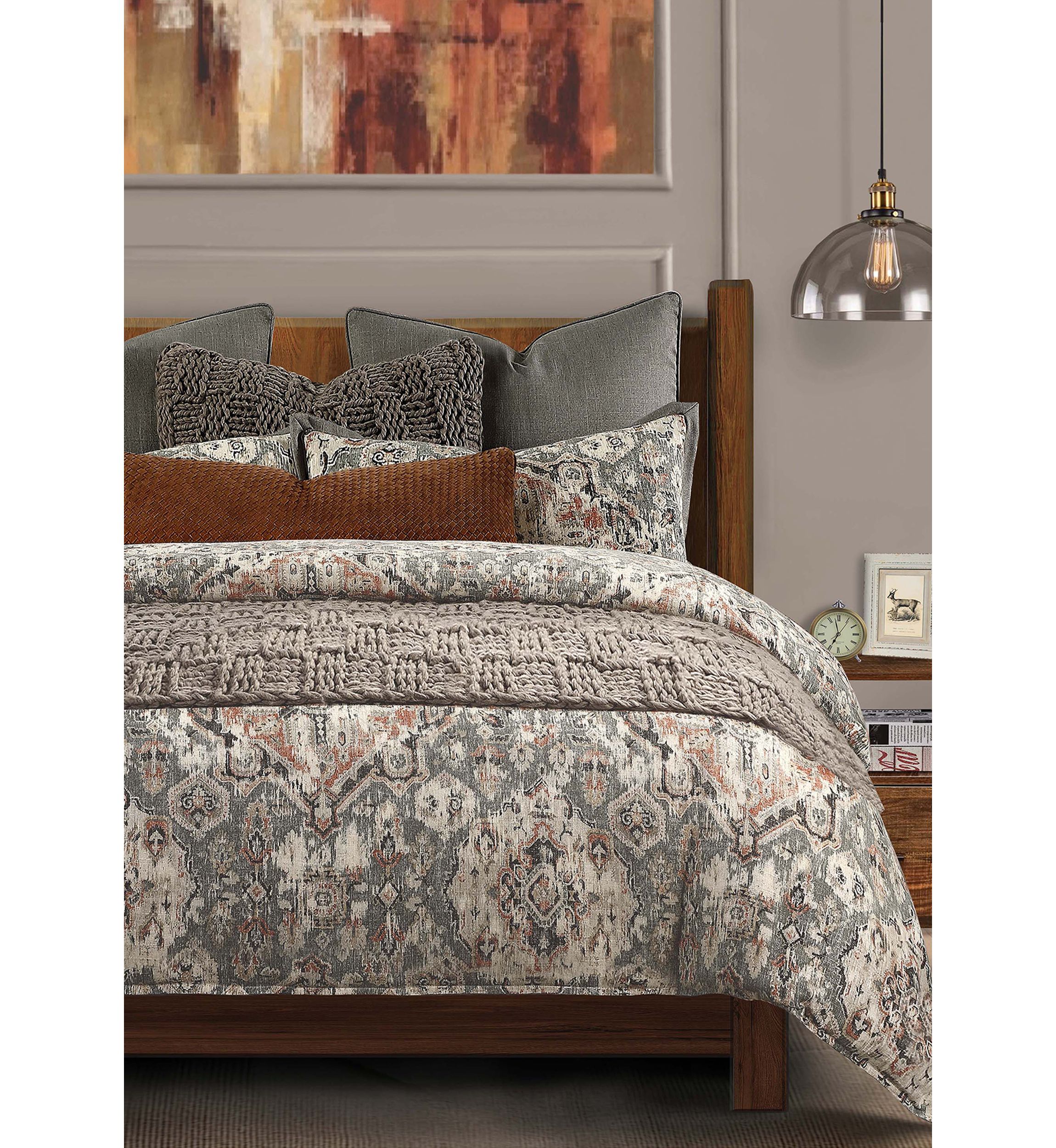 Carmen Taupe Vintage Kilim Medallion Comforter Set, 3 Piece
