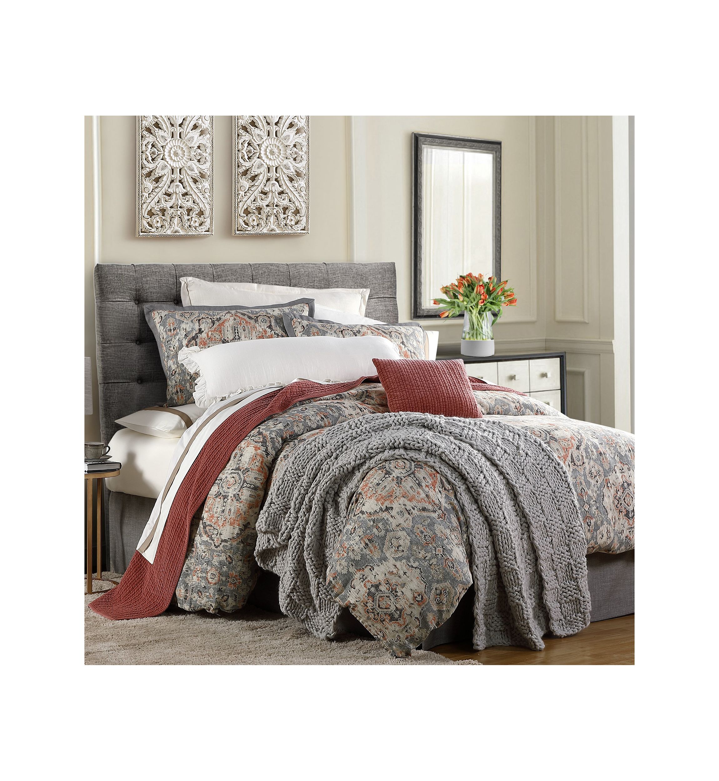 Carmen Taupe Vintage Kilim Medallion Comforter Set, 3 Piece