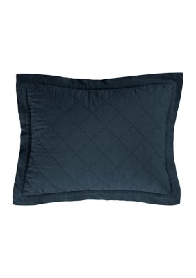 HiEnd Accents Linen Cotton Diamond Quilted Boudoir Pillow, Navy Blue, 12 x 18