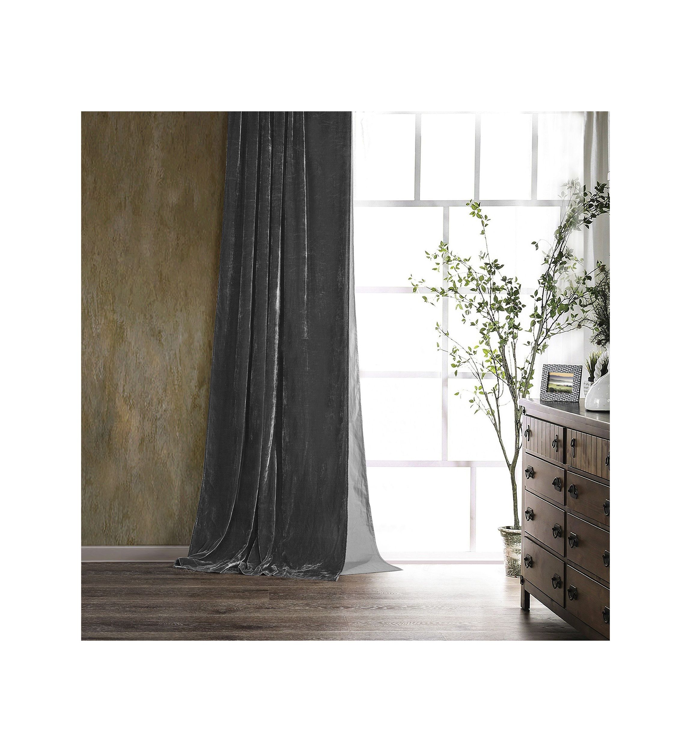 HiEnd Accents Stella Faux Silk Velvet Romantic Western Lined 1 Piece Curtain, 48"x108"