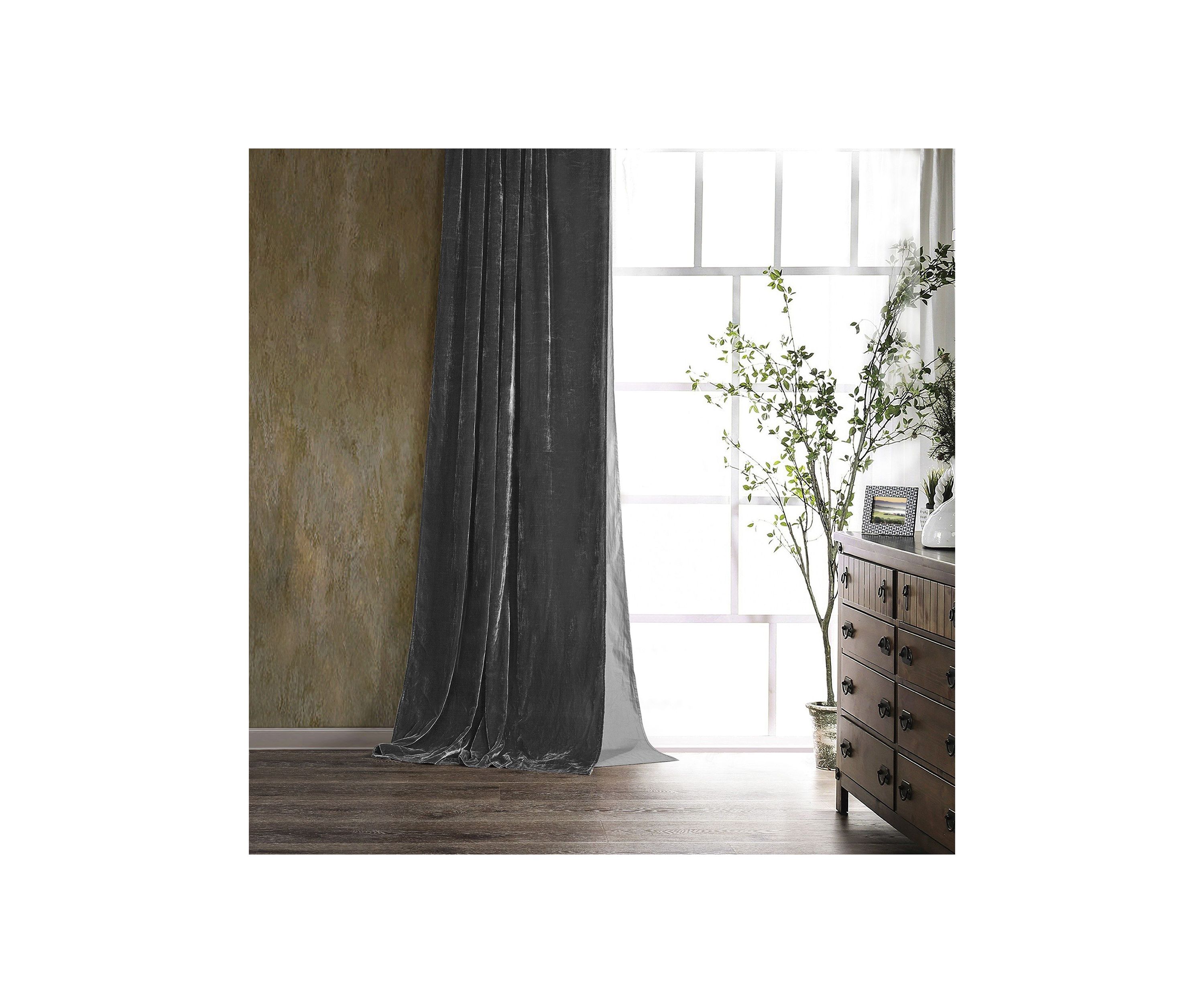 HiEnd Accents Stella Faux Silk Velvet Romantic Western Lined 1 Piece Curtain, 48"x108"