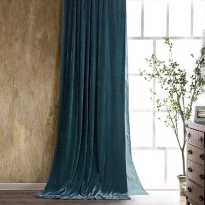 HiEnd Accents Stella Faux Silk Velvet Romantic Western Lined 1 Piece Curtain, 48"x108", Blue, 108 in
