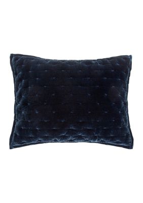 HiEnd Accents Stella Faux Silk Velvet Romantic Western Quilted Pillow Sham, 1PC, Blue, Jumbo Pillow Cover
