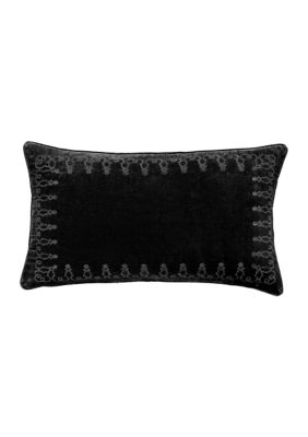HiEnd Accents Stella Faux Silk Velvet Embroidered Lumbar Pillow, Black