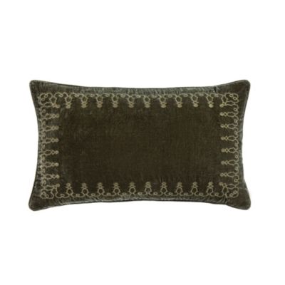 HiEnd Accents Stella Faux Silk Velvet Embroidered Lumbar Pillow, Green