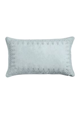 HiEnd Accents Stella Faux Silk Velvet Embroidered Lumbar Pillow, Blue