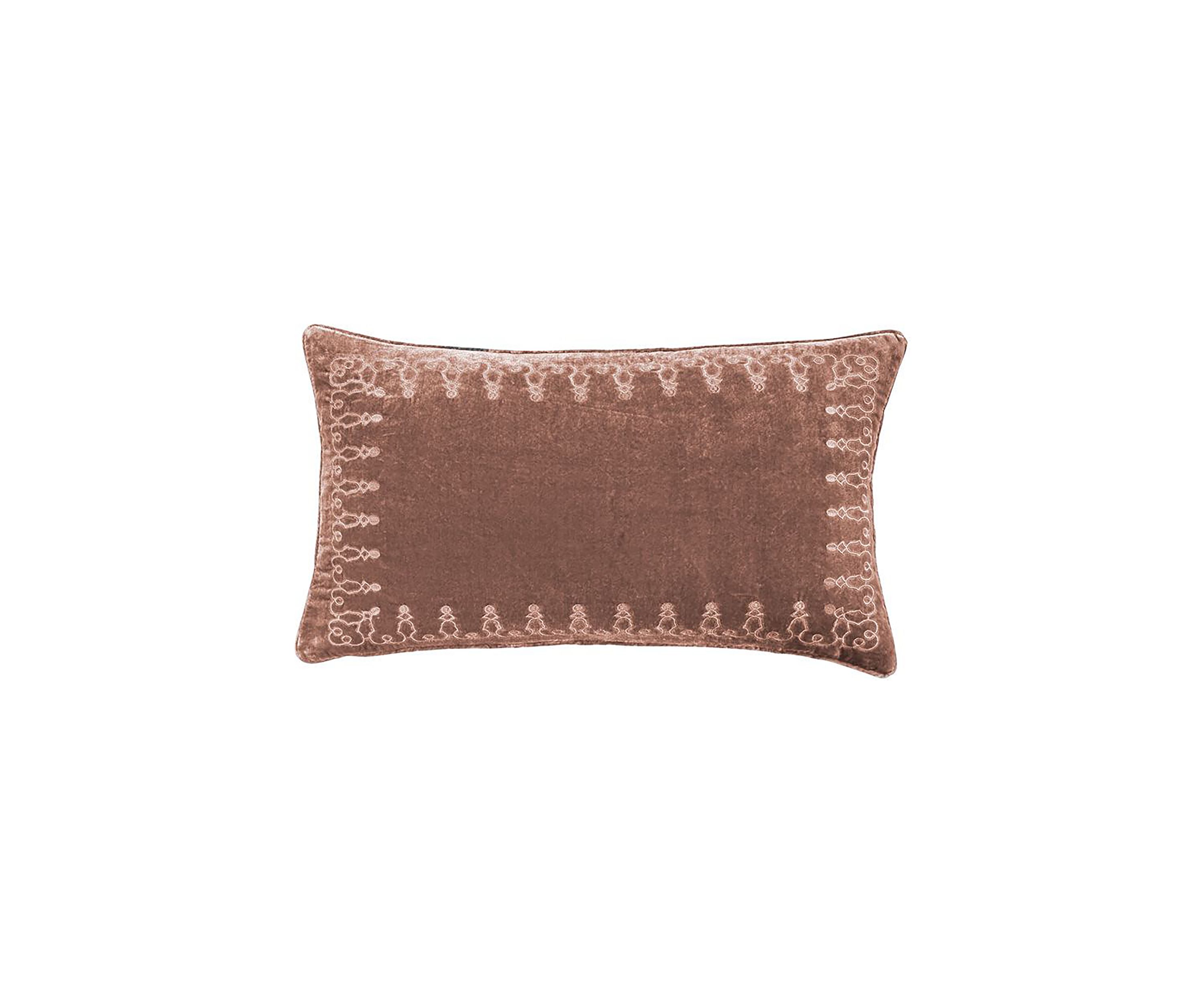 Stella Faux Silk Velvet Embroidered Lumbar Pillow