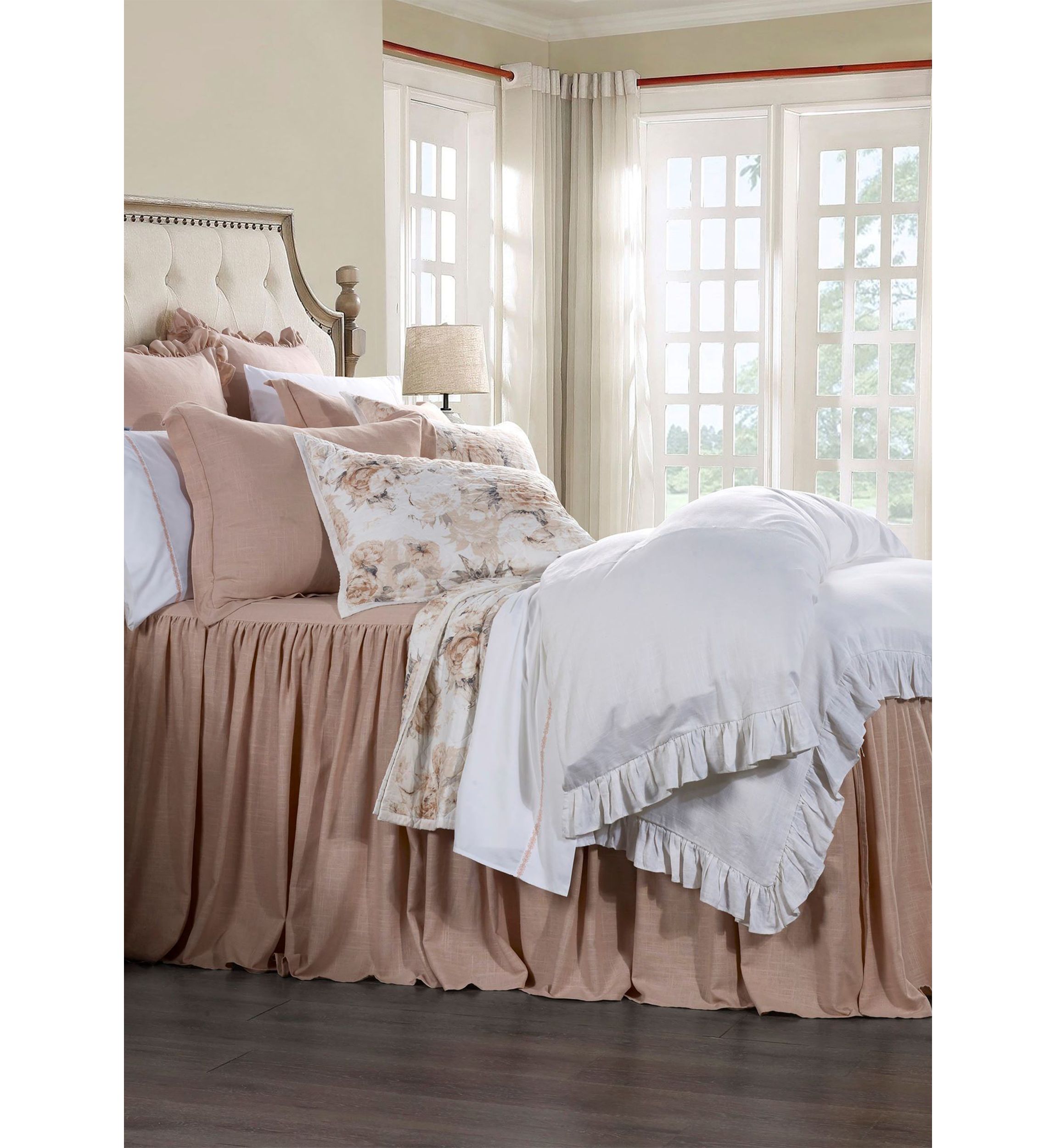 HiEnd Accents Luna Washed Linen Romantic Shabby Chic 3 Piece Bedspread Set
