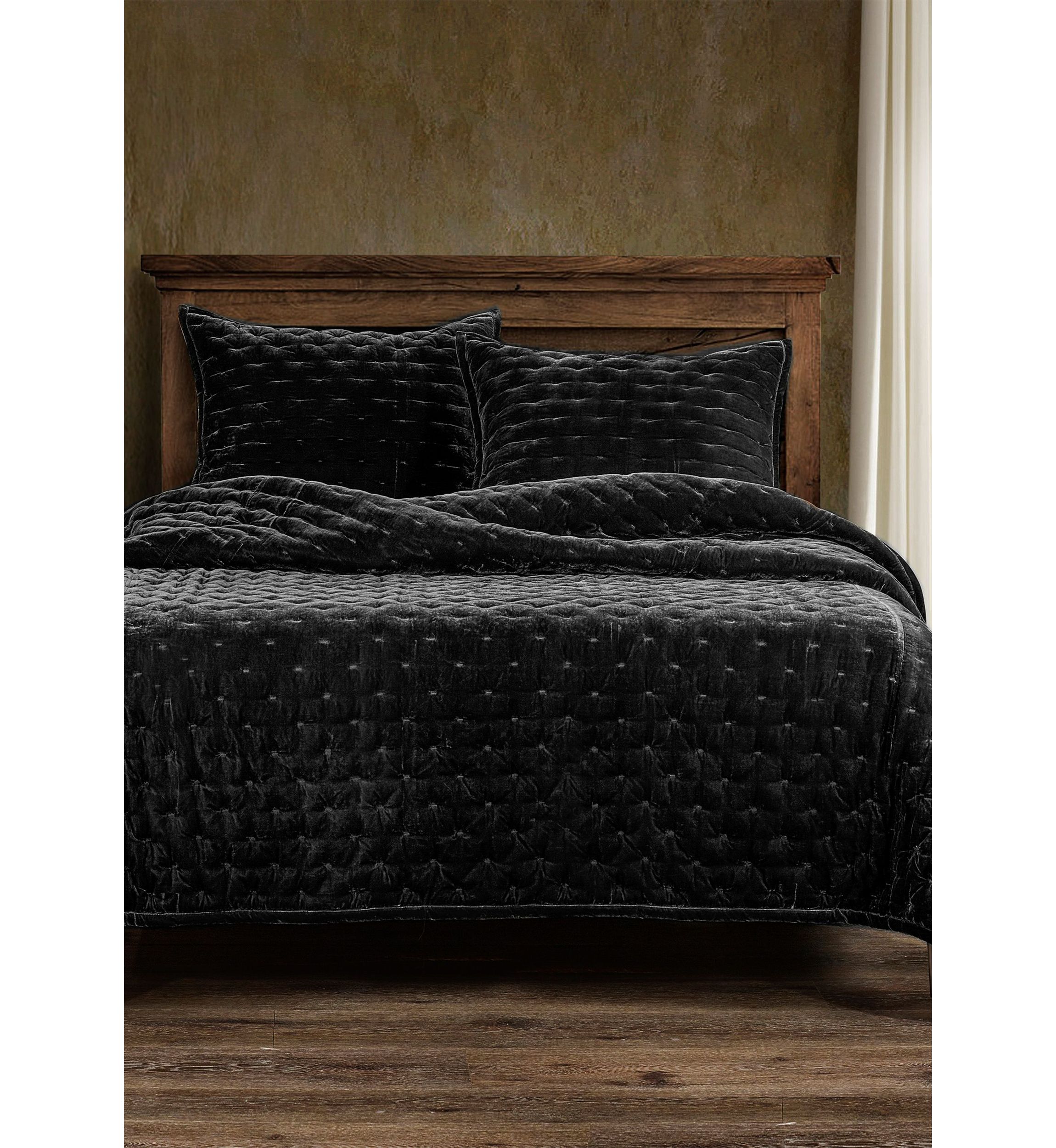 HiEnd Accents Stella Solid Color Faux Silk Velvet Romantic Modern Rustic 1 Piece Quilt
