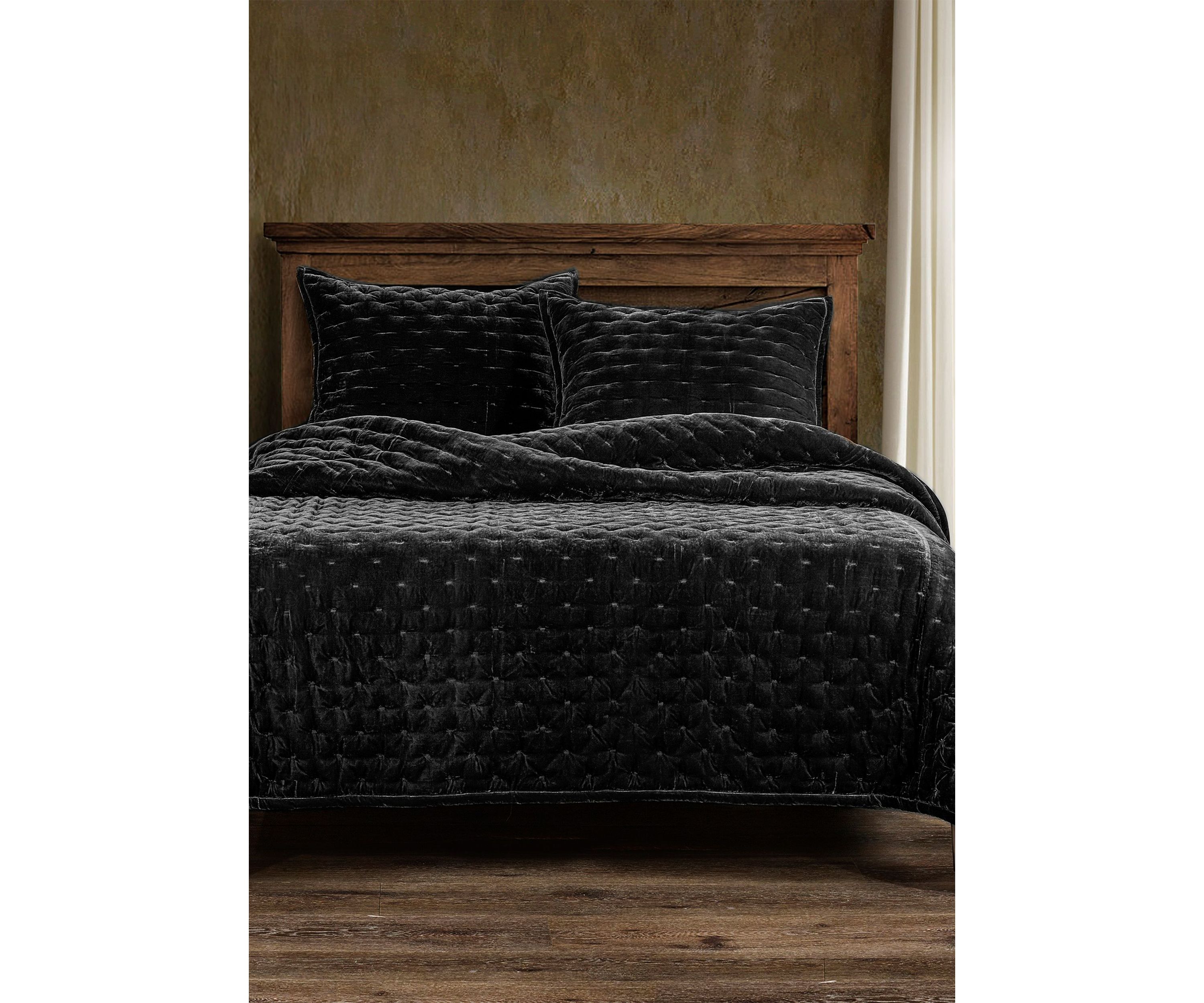 HiEnd Accents Stella Solid Color Faux Silk Velvet Romantic Modern Rustic 1 Piece Quilt