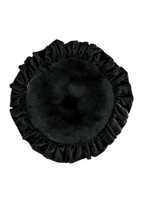 HiEnd Accents Stella Faux Silk Velvet Ruffled Round Pillow, Black