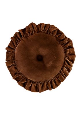 HiEnd Accents Stella Faux Silk Velvet Ruffled Round Pillow, Brown
