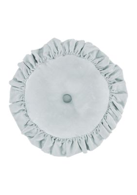 HiEnd Accents Stella Faux Silk Velvet Ruffled Round Pillow, Blue