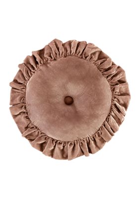 HiEnd Accents Stella Faux Silk Velvet Ruffled Round Pillow, Dusty Rose