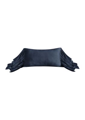 HiEnd Accents Washed Linen Long Ruffled Pillow, Navy Blue, Standard