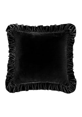 HiEnd Accents Stella Faux Silk Velvet Romantic Western Ruffled Euro Sham, 27"x27", Black