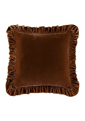 HiEnd Accents Stella Faux Silk Velvet Romantic Western Ruffled Euro Sham, 27"x27", Brown
