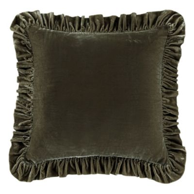 HiEnd Accents Stella Faux Silk Velvet Romantic Western Ruffled Euro Sham, 27"x27", Green