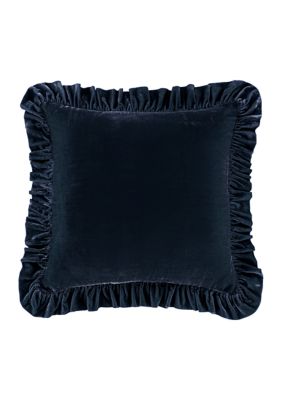 HiEnd Accents Stella Faux Silk Velvet Romantic Western Ruffled Euro Sham, 27"x27", Blue