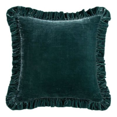 HiEnd Accents Stella Faux Silk Velvet Romantic Western Ruffled Euro Sham, 27"x27", Blue