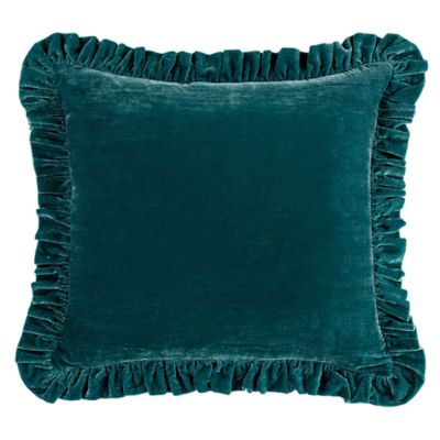 HiEnd Accents Stella Faux Silk Velvet Romantic Western Ruffled Euro Sham, 27"x27", Teal