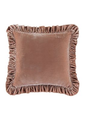 HiEnd Accents Stella Faux Silk Velvet Romantic Western Ruffled Euro Sham, 27"x27", Dusty Rose