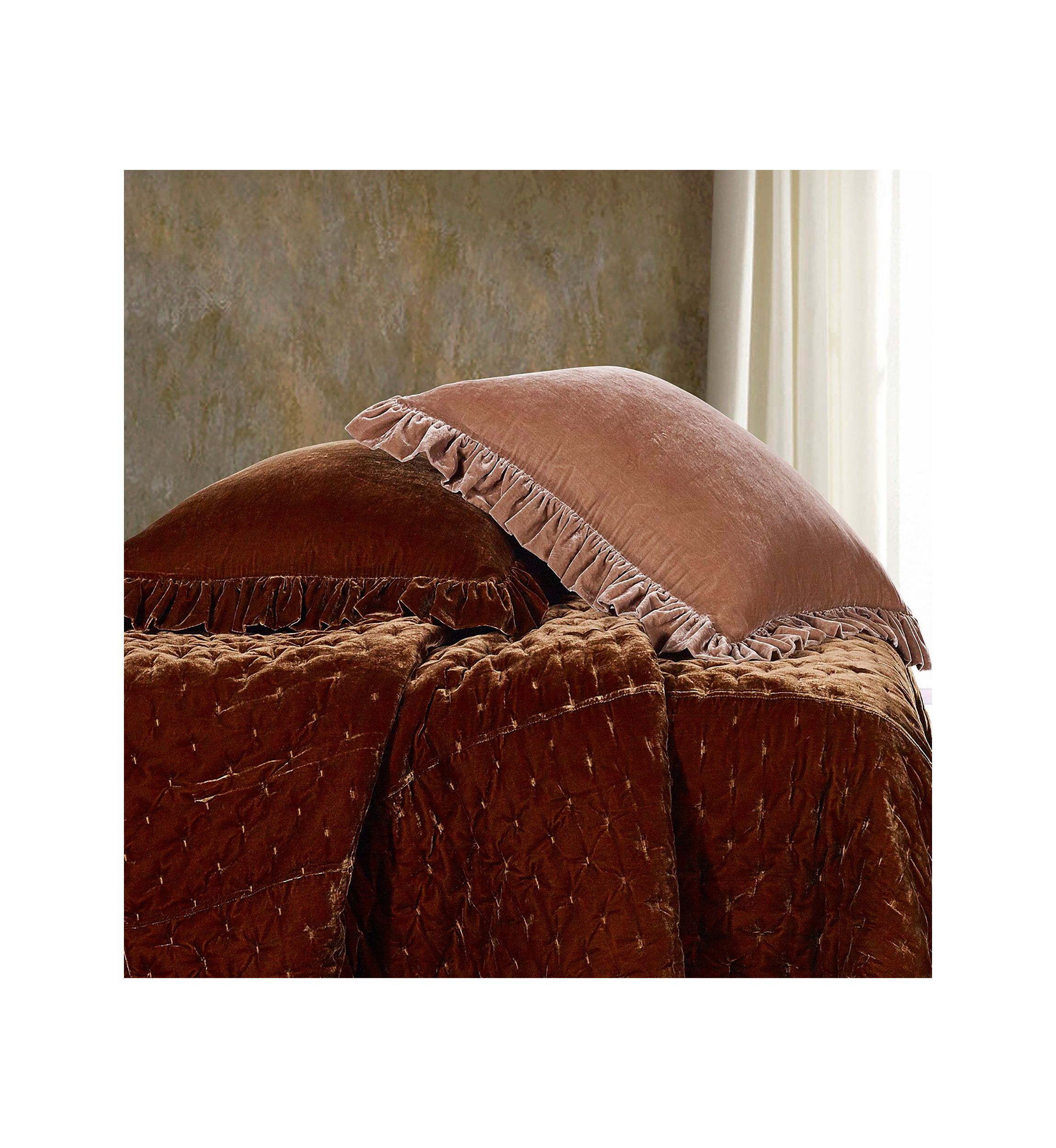 HiEnd Accents Stella Faux Silk Velvet Romantic Western Ruffled Euro Sham, 27"x27"