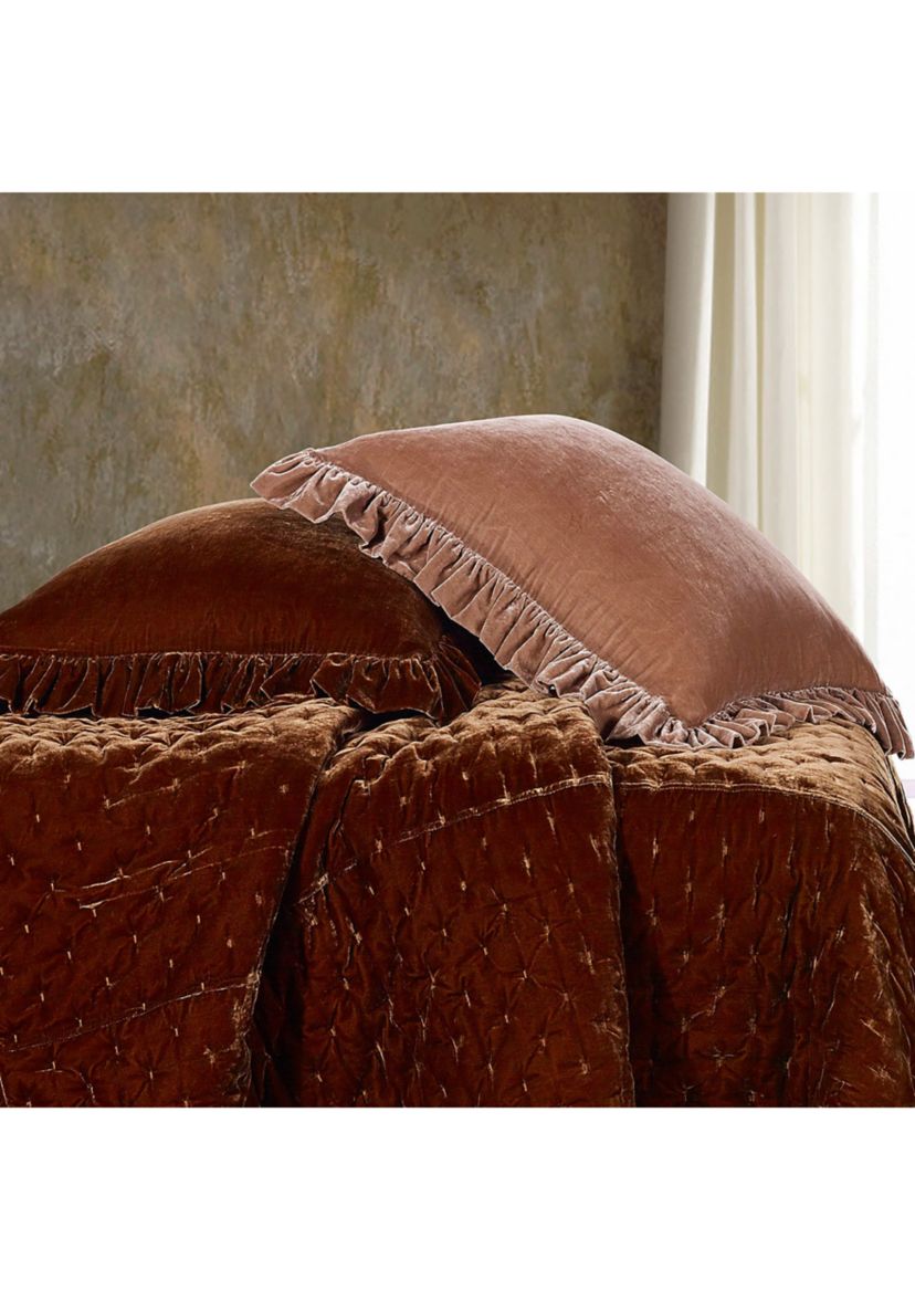 HiEnd Accents Stella Faux Silk Velvet Romantic Western Ruffled Euro Sham, 27"x27"