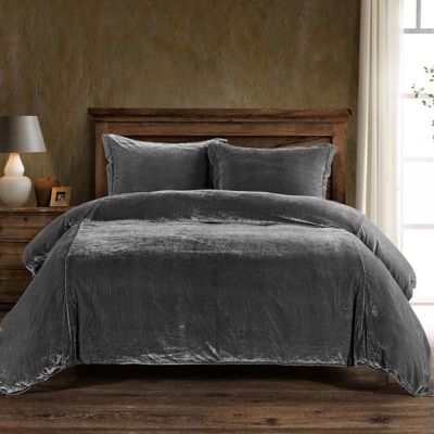 HiEnd Accents Stella Faux Silk Velvet Romantic Western 3 Piece Duvet Cover Set, Queen