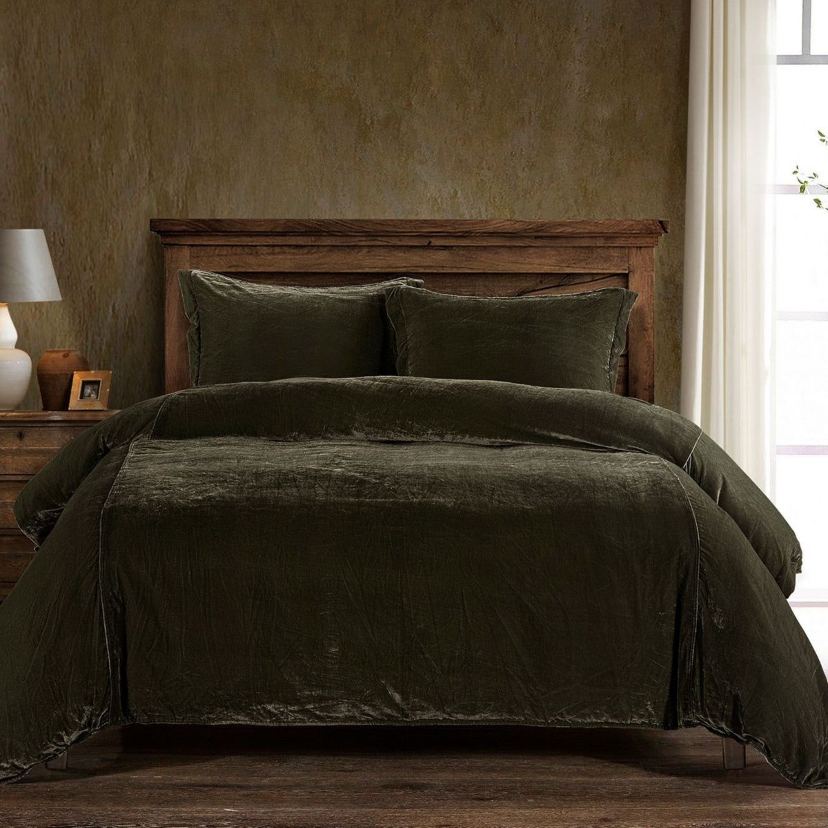HiEnd Accents Stella Faux Silk Velvet Romantic Western 3 Piece Duvet Cover Set