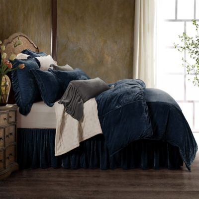 HiEnd Accents Stella Faux Silk Velvet Romantic Western 3 Piece Duvet Cover Set, Blue, King/California King
