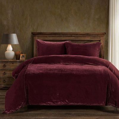 HiEnd Accents Stella Faux Silk Velvet Romantic Western 3 Piece Duvet Cover Set, Red, Queen