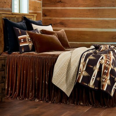 HiEnd Accents Stella Faux Silk Velvet Ruffle Skirt Bedspread Set with Pillow Shams, Brown, King/California King