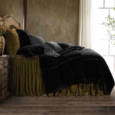 HiEnd Accents Stella Faux Silk Velvet Ruffle Skirt Bedspread Set with Pillow Shams, Green, Twin