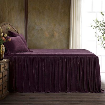 HiEnd Accents Stella Faux Silk Velvet Ruffle Skirt Bedspread Set with Pillow Shams, King/California King