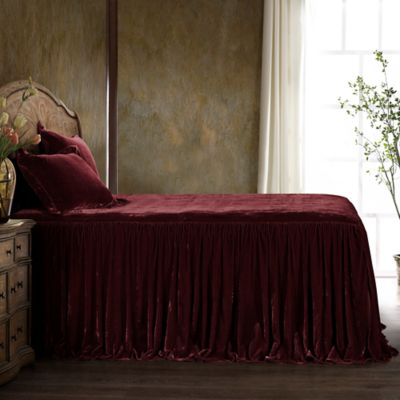 HiEnd Accents Stella Faux Silk Velvet Ruffle Skirt Bedspread Set with Pillow Shams, Red, King/California King