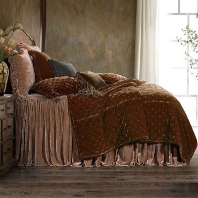 HiEnd Accents Stella Faux Silk Velvet Ruffle Skirt Bedspread Set with Pillow Shams, Dusty Rose, King/California King
