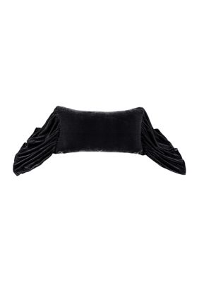 HiEnd Accents Stella Faux Silk Velvet Romantic Western Long Ruffled Decorative Throw Pillow, 14"x26", Black