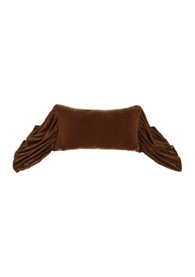 HiEnd Accents Stella Faux Silk Velvet Romantic Western Long Ruffled Decorative Throw Pillow, 14"x26", Brown