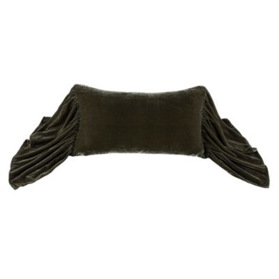 HiEnd Accents Stella Faux Silk Velvet Romantic Western Long Ruffled Decorative Throw Pillow, 14"x26", Green