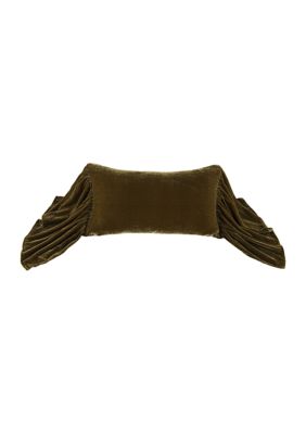 HiEnd Accents Stella Faux Silk Velvet Romantic Western Long Ruffled Decorative Throw Pillow, 14"x26", Green