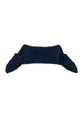 HiEnd Accents Stella Faux Silk Velvet Romantic Western Long Ruffled Decorative Throw Pillow, 14"x26", Blue