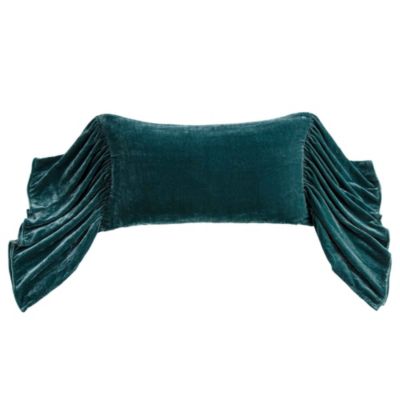 HiEnd Accents Stella Faux Silk Velvet Romantic Western Long Ruffled Decorative Throw Pillow, 14"x26", Blue