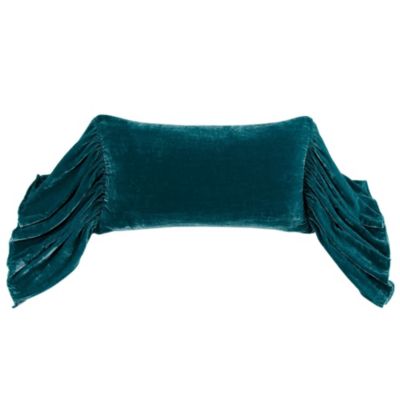 HiEnd Accents Stella Faux Silk Velvet Romantic Western Long Ruffled Decorative Throw Pillow, 14"x26", Teal