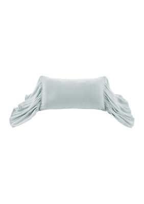 HiEnd Accents Stella Faux Silk Velvet Romantic Western Long Ruffled Decorative Throw Pillow, 14"x26", Blue