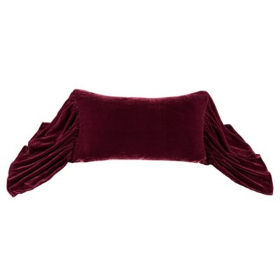 HiEnd Accents Stella Faux Silk Velvet Romantic Western Long Ruffled Decorative Throw Pillow, 14"x26", Red