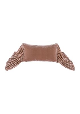 HiEnd Accents Stella Faux Silk Velvet Romantic Western Long Ruffled Decorative Throw Pillow, 14"x26", Dusty Rose