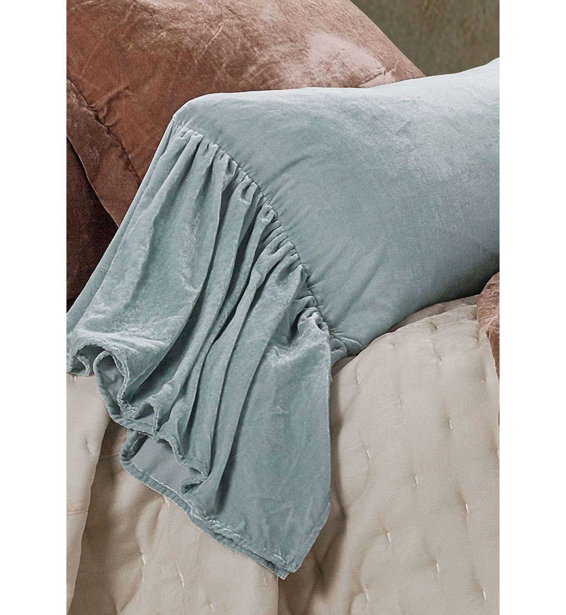 HiEnd Accents Stella Faux Silk Velvet Romantic Western Long Ruffled Decorative Throw Pillow, 14"x26"