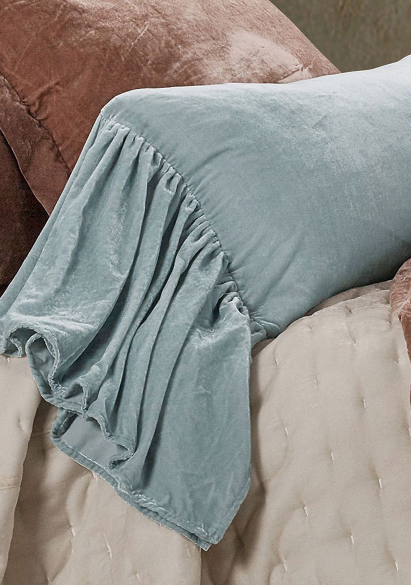 HiEnd Accents Stella Faux Silk Velvet Romantic Western Long Ruffled Decorative Throw Pillow, 14"x26"