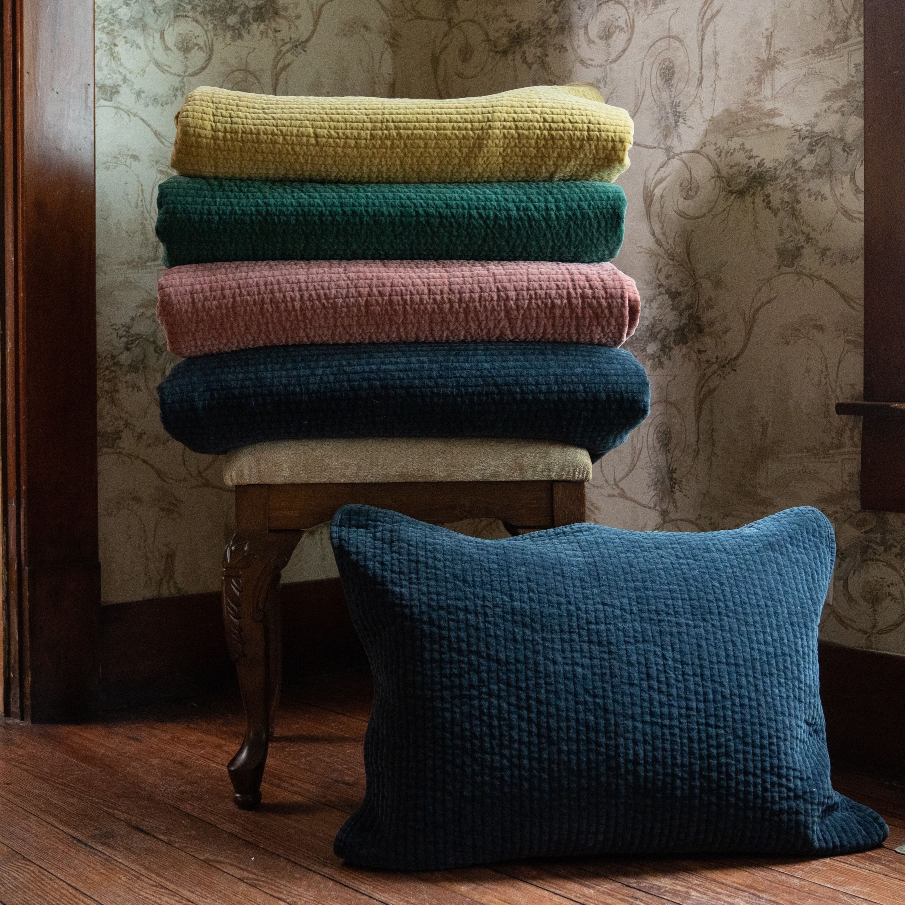 Stonewashed Cotton Velvet Quilted Euro Sham